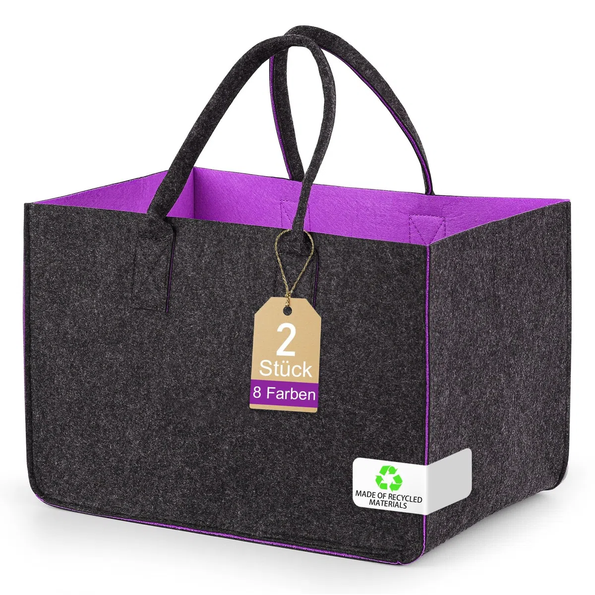 2 Pezzi Cestino per la Spesa Grande in Feltro 30L, Cesto Stabile per la Spesa 40x27x27 cm, Borsa per la Spesa Pieghevole per Supermercato, Casa e Auto, Leggera, Resistente e Riutilizzabile