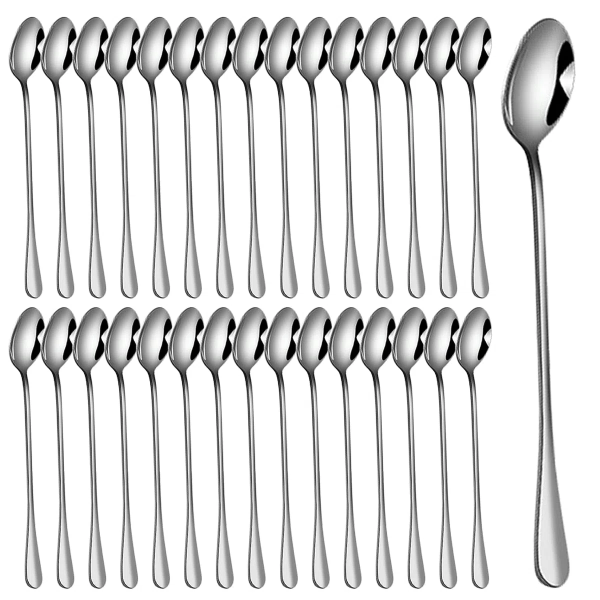 Set di cucchiai per latte macchiato, 30 pezzi, cucchiaini da caffè, cucchiaino lungo, 19,5 cm, in acciaio inox, ideale per caffè freddo, tè freddo, gelato, frappè