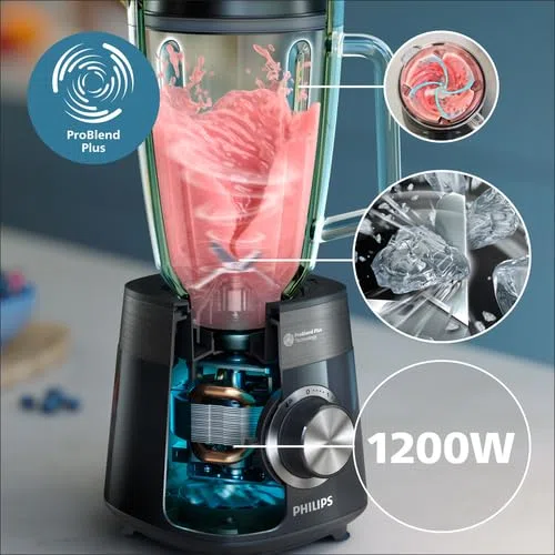 Philips Frullatore Serie 5000 - Motore da 1200 W. Tecnologia ProBlend Plus. Bicchiere Blend-and-Go. Parti lavabili in lavastoviglie. Capacità 2L. Nero (HR3031/00)