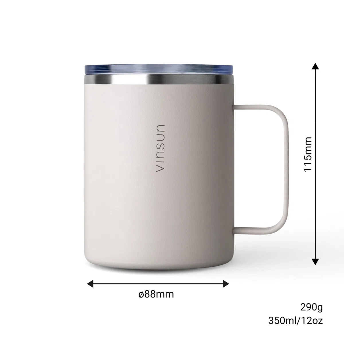 VINSUN Tazza Termica con Manico 350ml - Acciaio Inox, Coperchio Trasparente con Apertura per Bere, Senza BPA - Tazza da Viaggio Caffè per Ufficio, Scuola, Campeggio, Auto