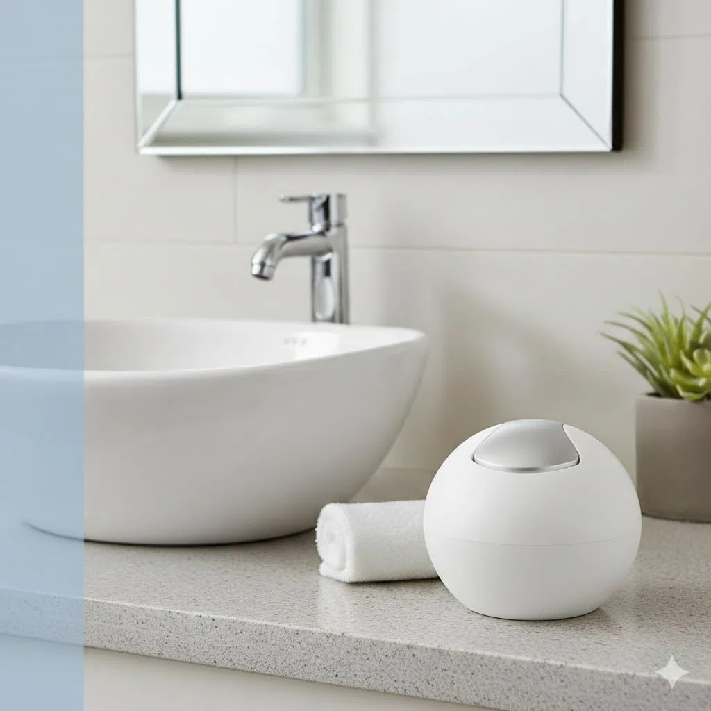 Spirella Cestino da Bagno, Contenitore per Cosmetici, 1 litro, Finitura Lucida o Opaca, con Coperchio Basculante, Cestino da Tavolo, Bianco Opaco