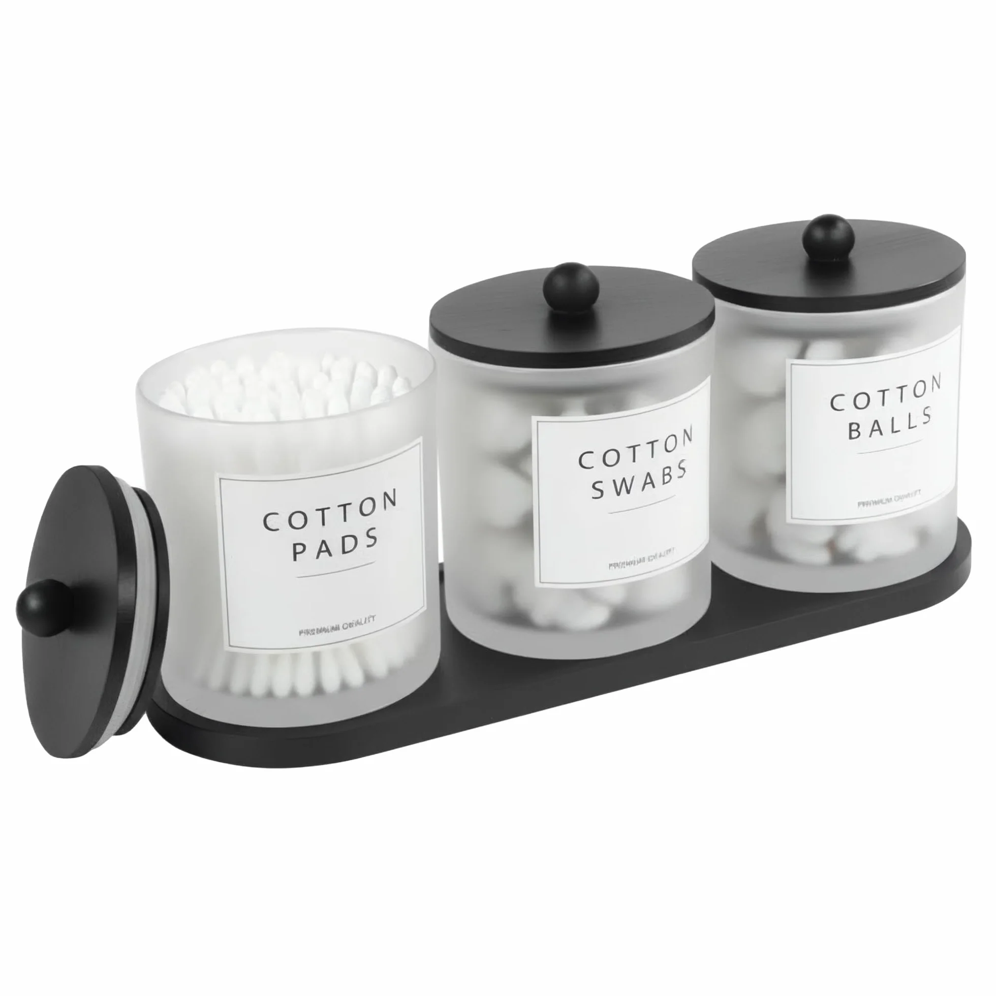 3 pezzi tamponi di cotone contenitore (coperchio nero, opaco)