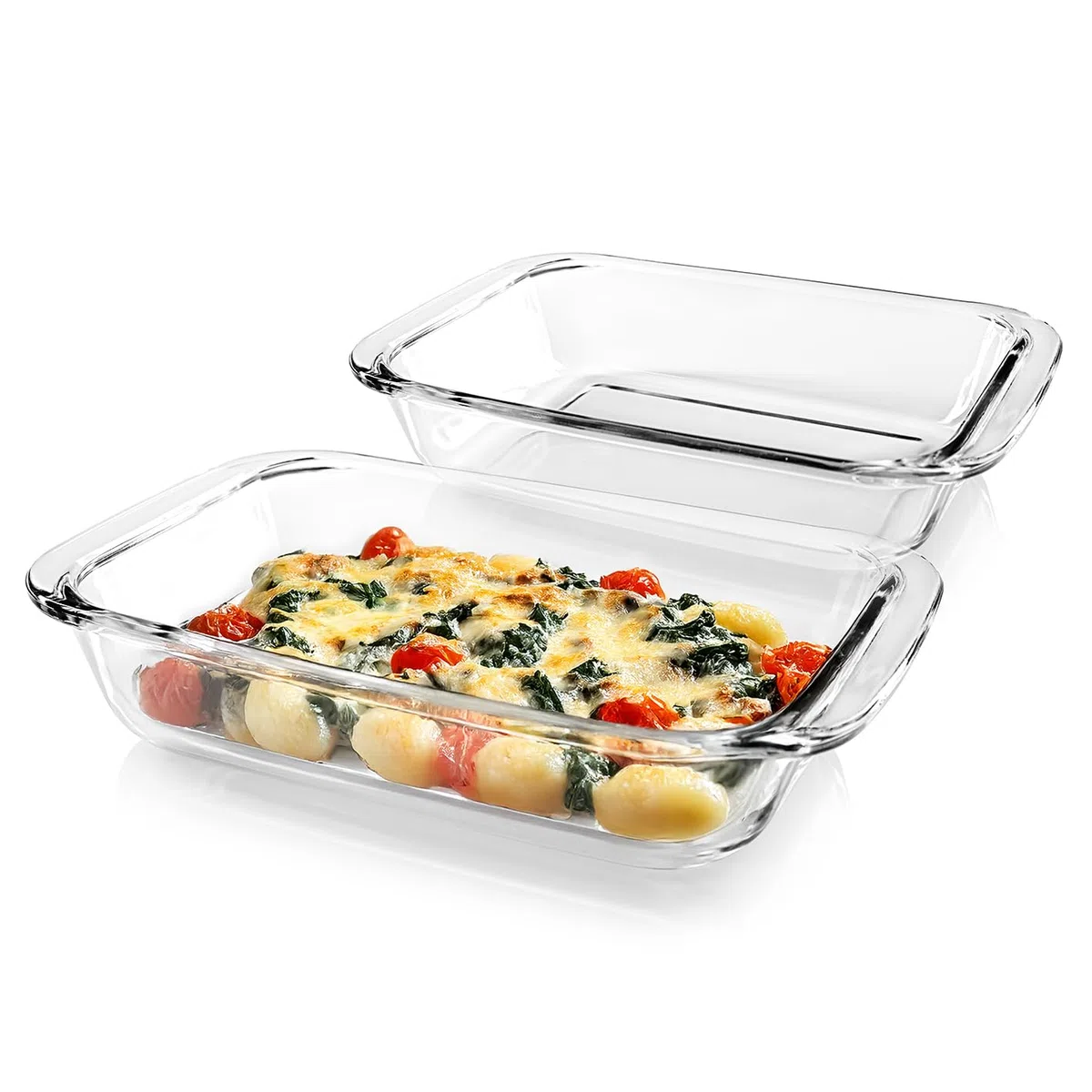 GOURMETmaxx Pirofila in vetro per friggitrice ad aria calda e forno – Set da 2 da 800 ml | Pirofila rettangolare | piccola ciotola per preparare, cuocere e servire | Stampo in vetro Airfryer per cotto
