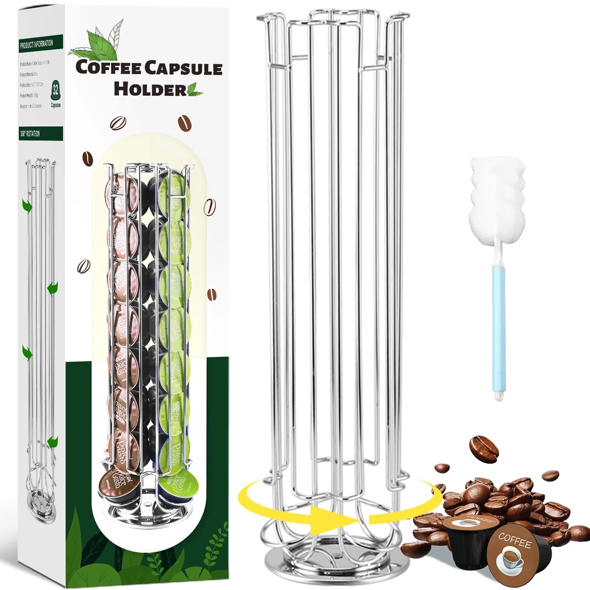 JOYBOY Porta Capsule per Caffè Compatibile con Dolce Gusto Capsules per 32 Capsule,Supporti per Capsule Verticale,Portacapsule Ruotabile a 360° e Antiscivolo,Supporto Girevole Caffe,Risparmia Spazio