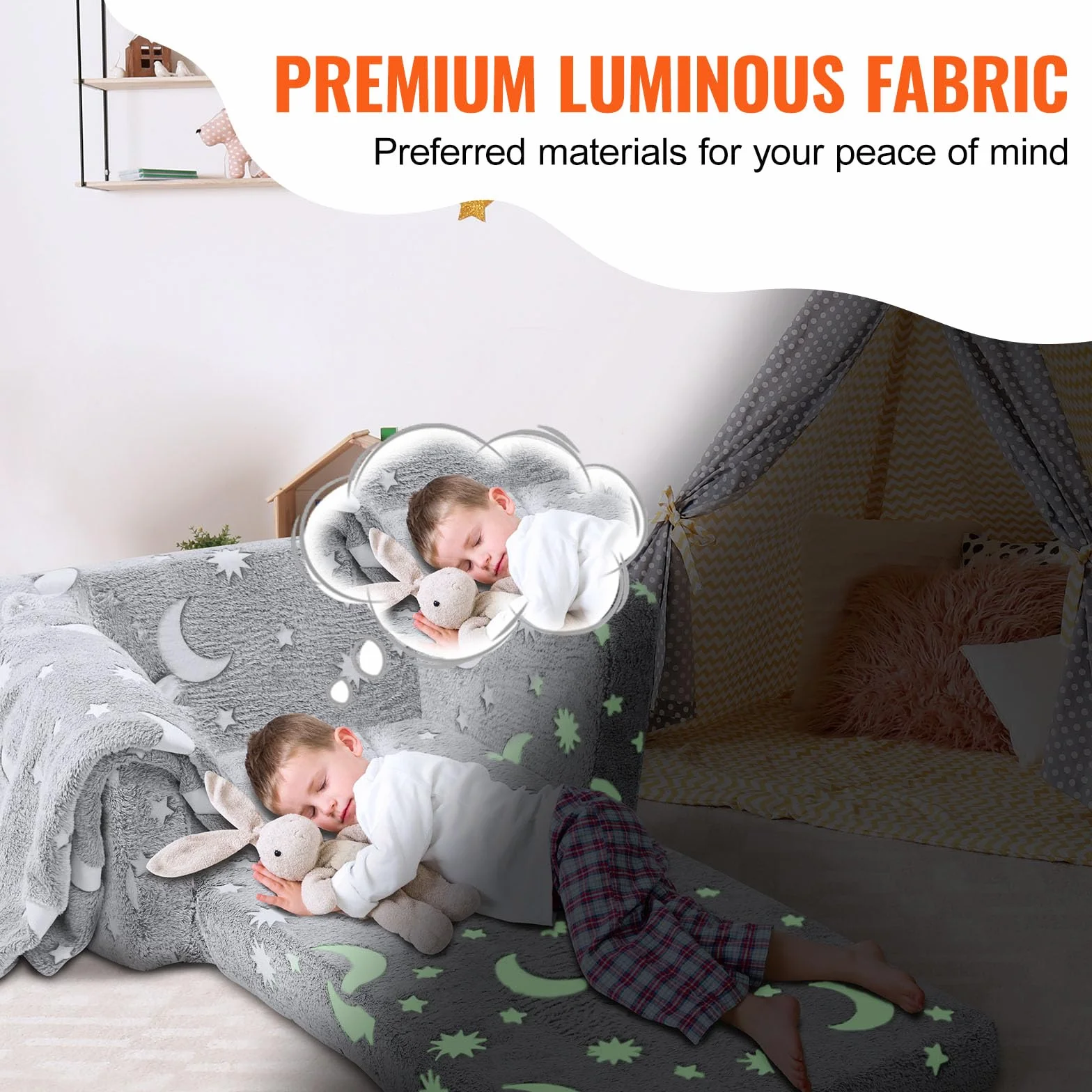 VEVOR Divano Letto Pieghevole per Bambini 610x430x400 mm, Apribile per Stanza da Gioco, Poltrona Sedia Carico Max. 20kg
