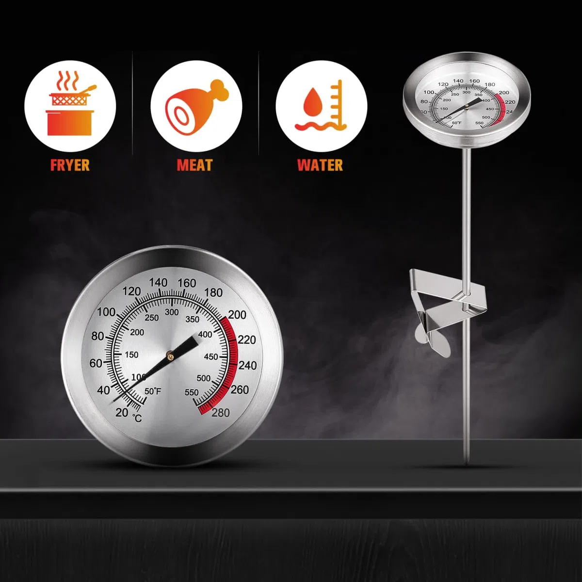 Cabilock Termometro per friggitrice con termometro per carne facilmente leggibile per alimenti per tacchini, barbecue, forno, 23 cm