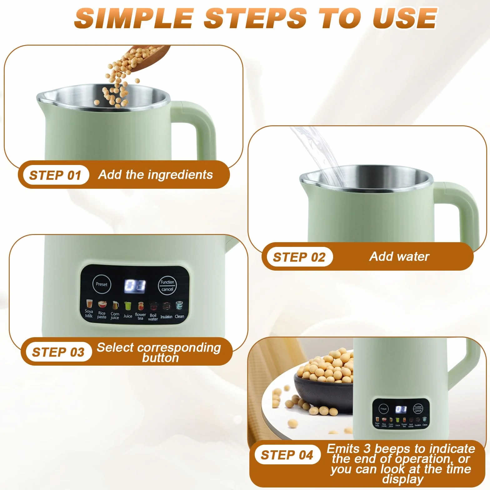 Macchina per Latte di Soia, 600ml Latte Vegetale Macchina con Pulizia Automatica, Multifunzionale Digital Nut Oat Milk Soup Maker, 304 Acciaio Inossidabile, per Zuppe, Latte di Soia (Verde)
