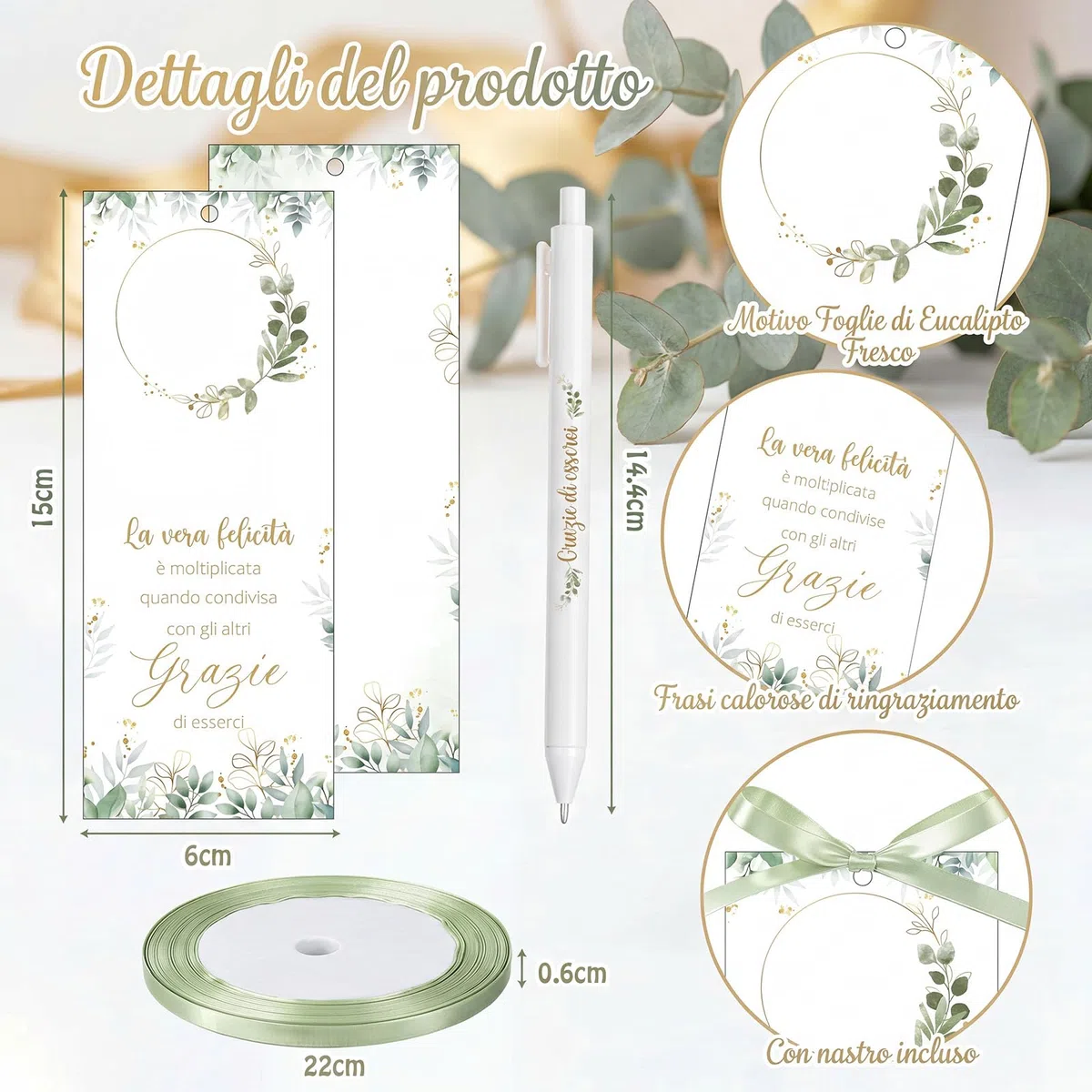 Nezyo 50 Pezzi Bomboniere Segnaposto con Penna e Nastro Segnaposto per Comunione Matrimonio Battesimo Cresima Compleanno Grazie Regalo per gli Ospiti Decoración da Tavola(Verde salvia)
