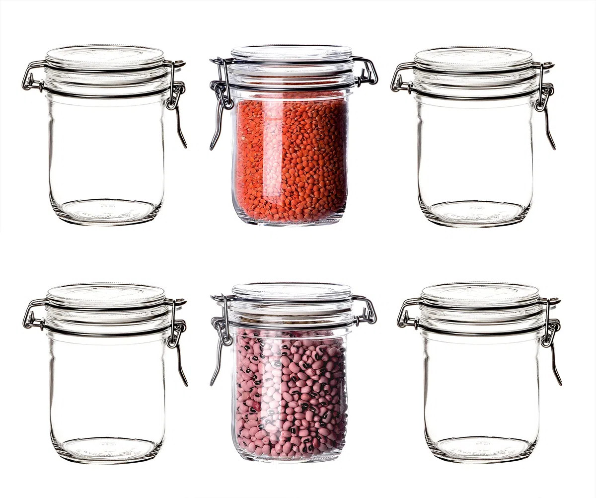 Bormioli Fido Set di 6 vasetti per conserve da 500 ml, con chiusura a leva, rotondi, con coperchio, ermetici