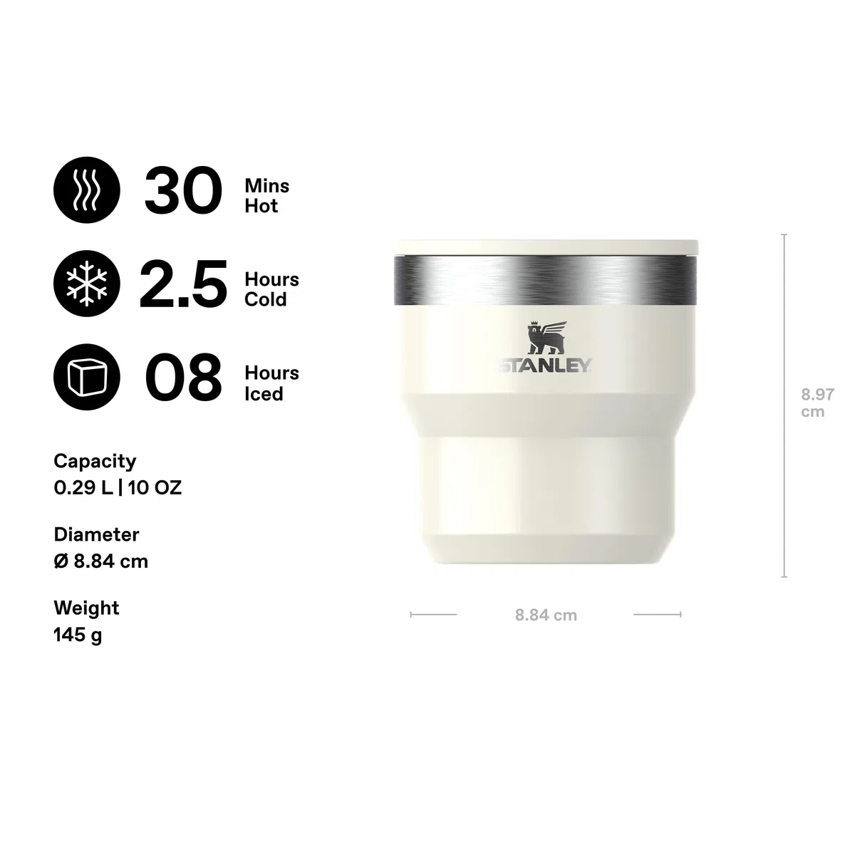 Stanley 1913 Stay-Hot tazza impilabile 0.29L - tazza da viaggio in acciaio inox - mantiene le bevande fredde per 2.5 ore - isolamento a doppia parete - lavabile in lavastoviglie - Cream