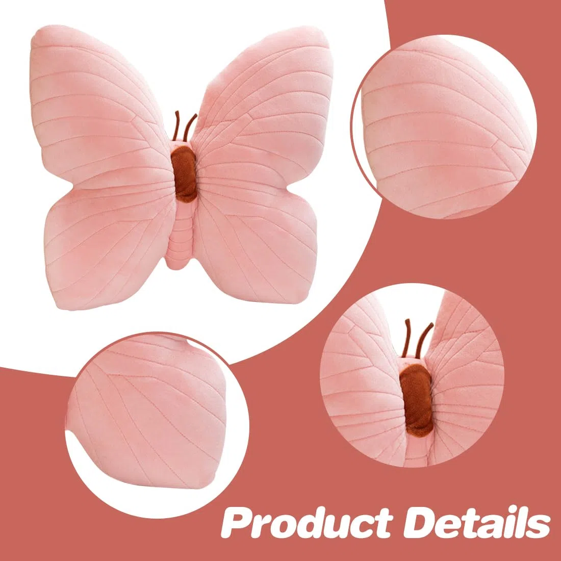 Gohytal Cuscino a forma di farfalla, cuscino decorativo a forma di farfalla, morbido cuscino decorativo per il soggiorno (rosa)