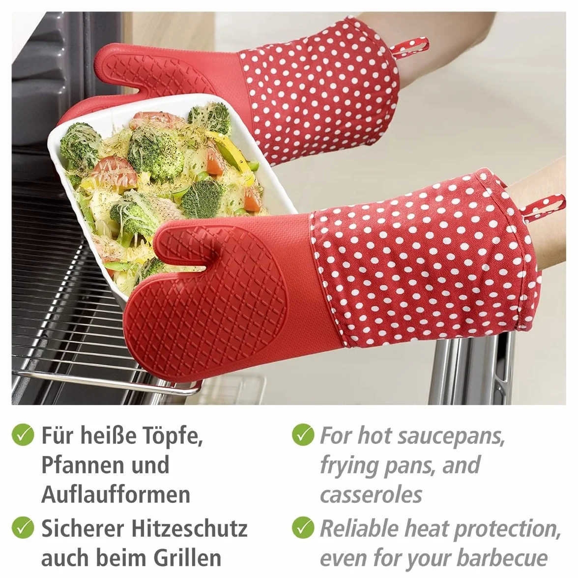Wenko 2102168100, Confezione 2 guanti in silicone da cucina, colore: Rosso