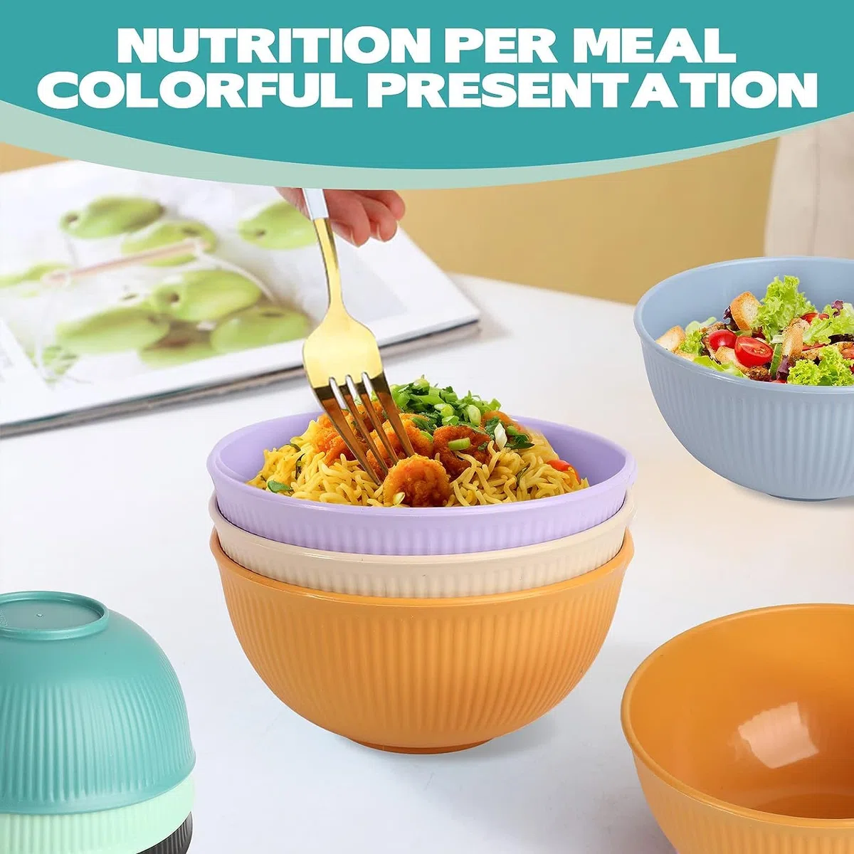 Ciotola Per insalata Plastica, Set Scodelle Plastica, per zuppe, riso, cereali, frutta(6 pezzi)