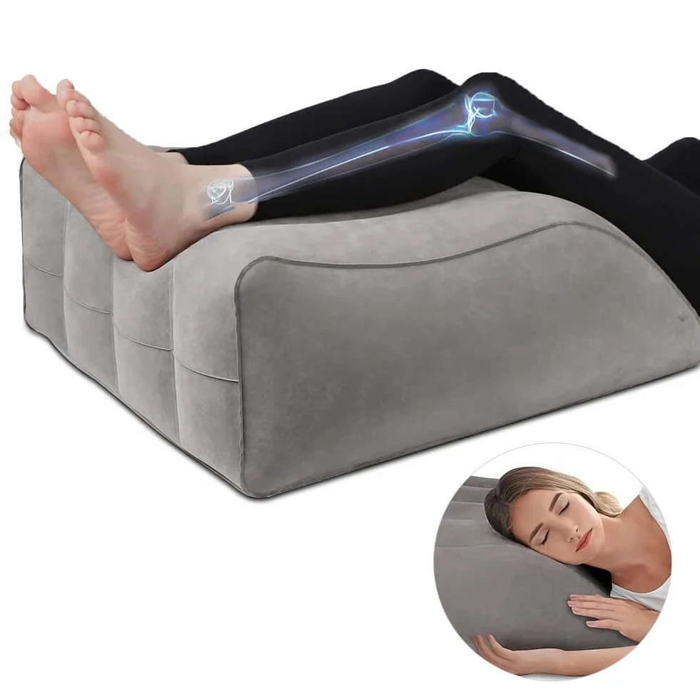 DASIAUTOEM Cuscino di Supporto per Gambe e Ginocchia, Cuscino a Cuneo Gonfiabile, Cuscino per Elevare le Gambe, Miglioramento del Sonno, Traspirante e Lavabile (Grigio)