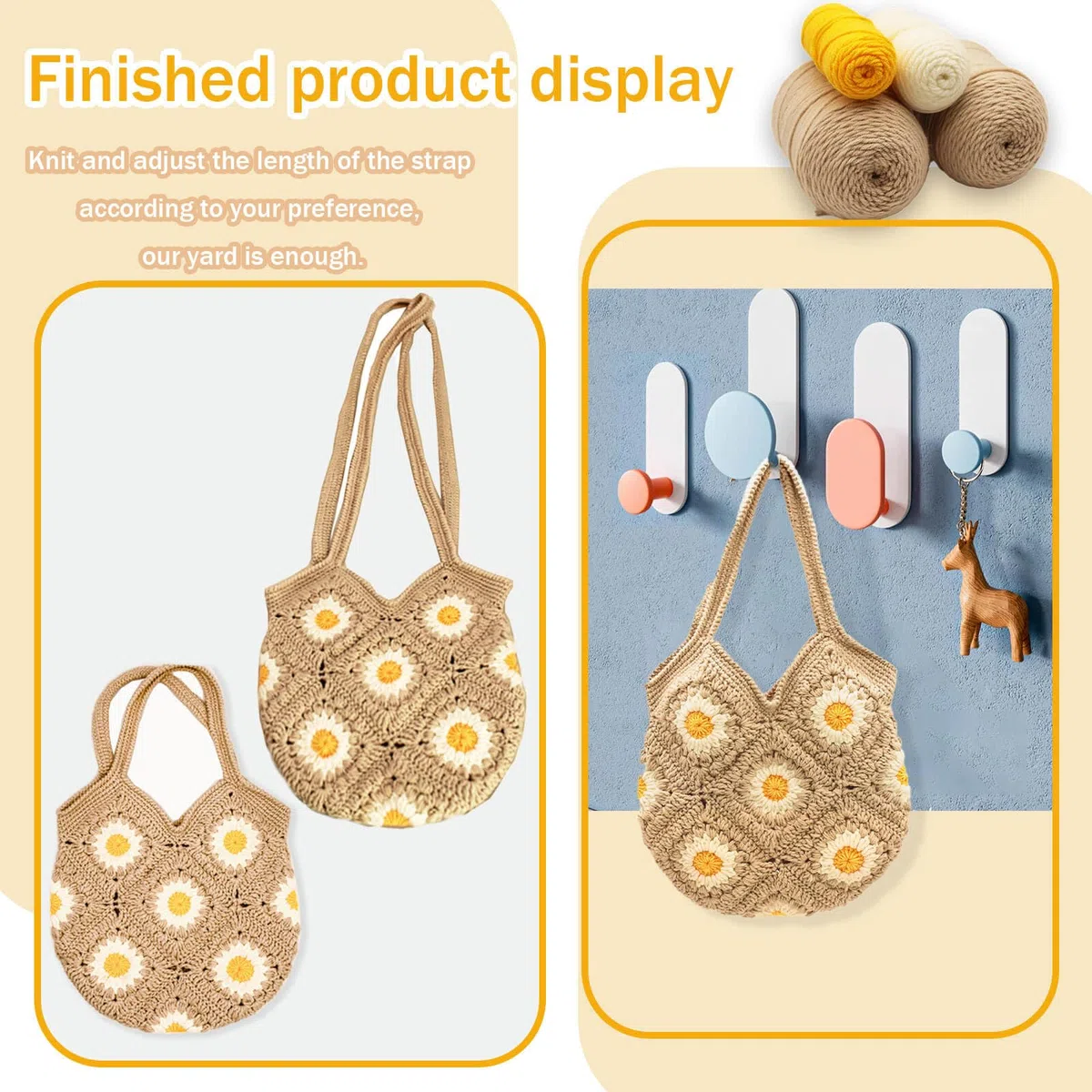 Uongeod Kit all'uncinetto per principianti Daisy Tote Bag Kit fai da te a maglia di Daisy Tote Bag con tutorial video passo passo Kit all'uncinetto per principianti per adulti e bambini