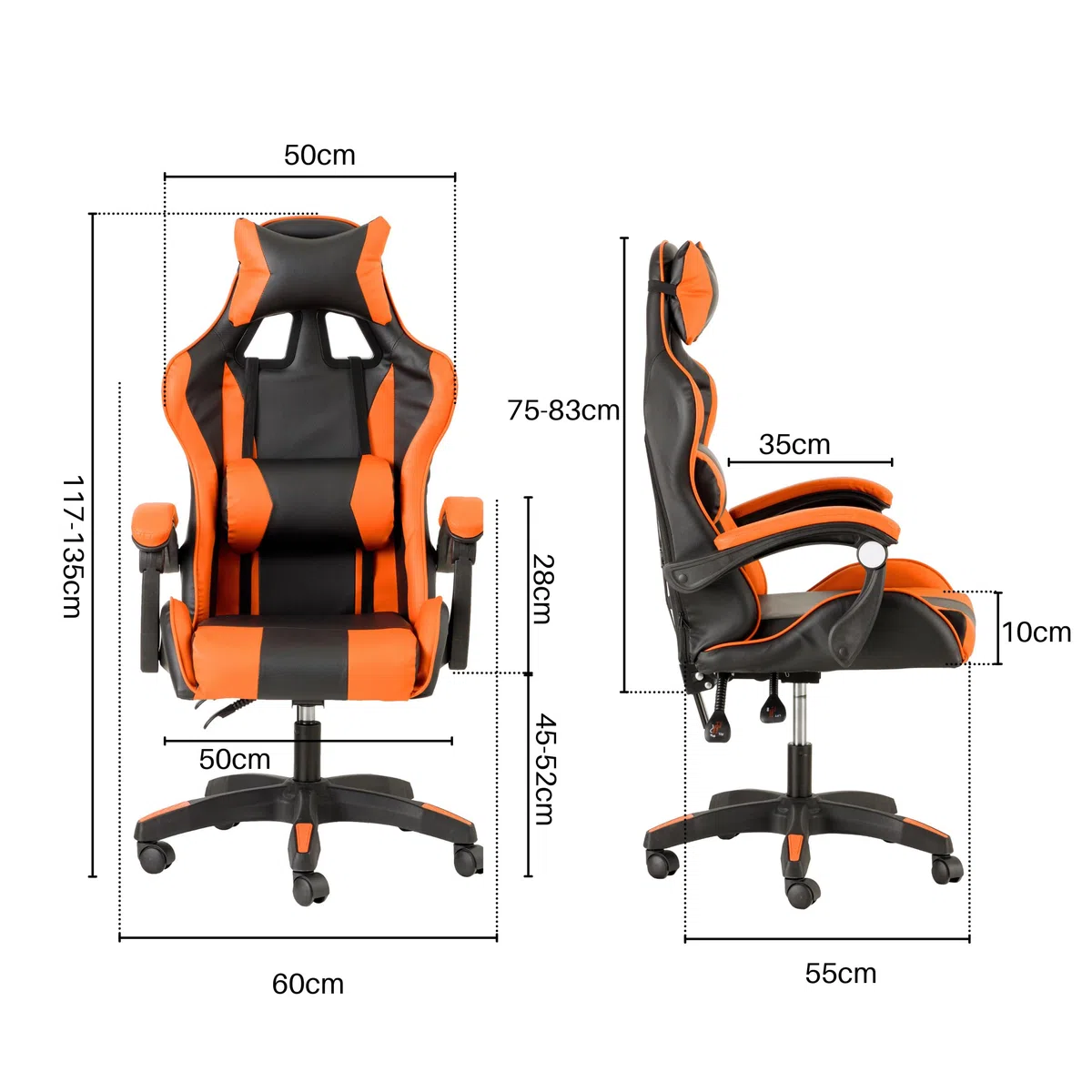 Baroni Home Sedia da Gaming, Sedia Ufficio Ergonomica con Schienale Regolabile, Poggiatesta e Supporto Lombare, Arancione