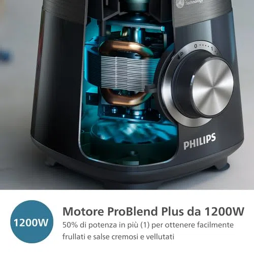 Philips Frullatore Serie 5000 - Motore da 1200 W. Tecnologia ProBlend Plus. Bicchiere Blend-and-Go. Parti lavabili in lavastoviglie. Capacità 2L. Nero (HR3031/00)