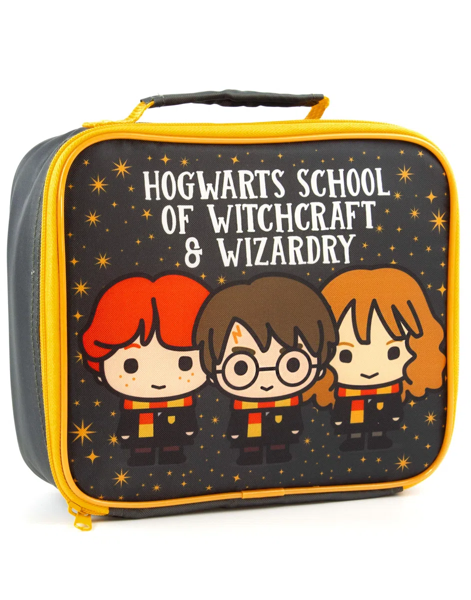 Harry Potter Lunch Bag e Bottle Set | Harry, Ron, Hermione Chibi Character Adventure | Porta cibo per bambini con bottiglia d'acqua | Borsa isolante mantiene il cibo fresco