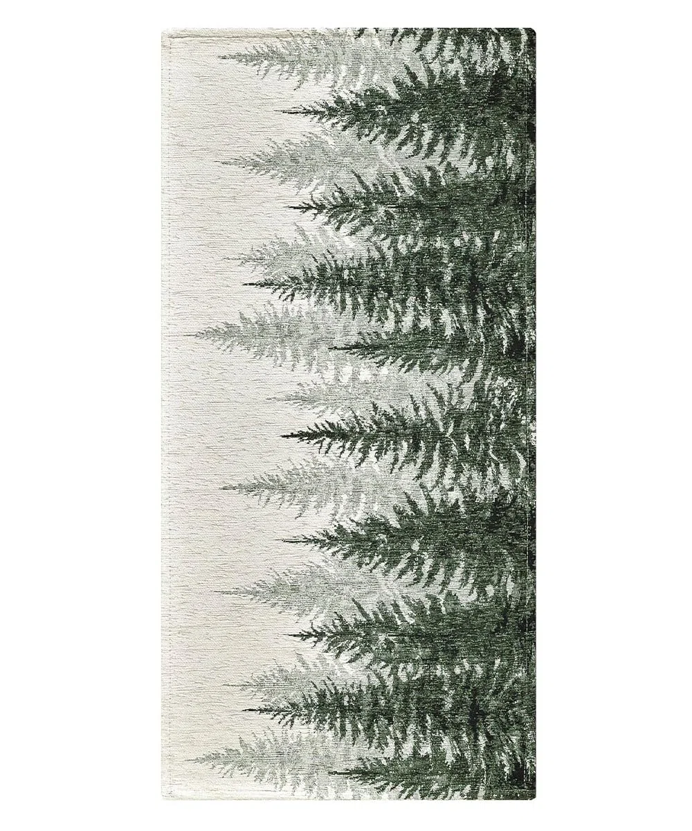 Pierre Tappeti Tappeto ABETI VERDE disegno alberi foresta di montagna, passatoia cucina multiuso lavabile antiscivolo cm.55x140