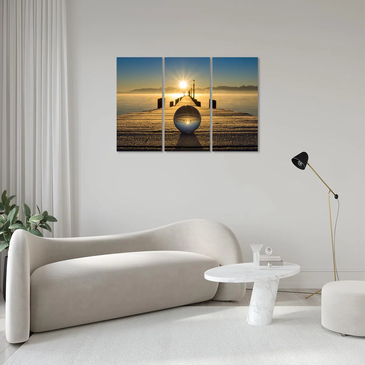 AREDE Set di 3 Stampe da Parete Quadri Moderni Decorazioni da Muro per Casa Soggiorno Camera da Letto e Cucina Alba e sfera di vetro| 90 x 60 cm | Pronto da appendere