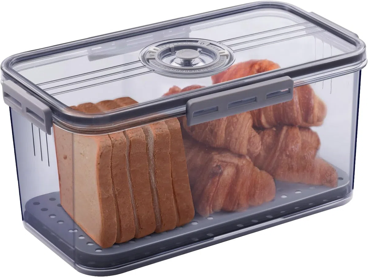Chulovs Scatola del Pane a Tenuta d'Aria per Bancone Cucina - Contenitore per Conservazione con Coperchio per Pane Fatto in Casa, Tostato, Bagel (Grigio)