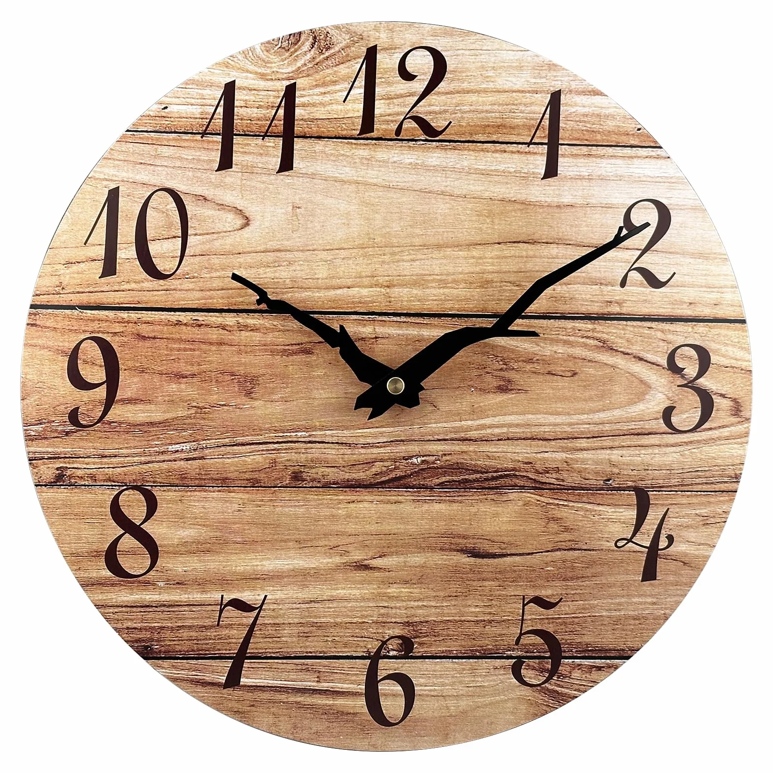 Plumeet Orologio da Parete, Orologi da Parete in Legno Senza Cornice da 30cm con Movimento al Quarzo Silenzioso, Orologi Rustici in Legno di Noce per Cucina, Camera da Letto, Soggiorno, Marrone