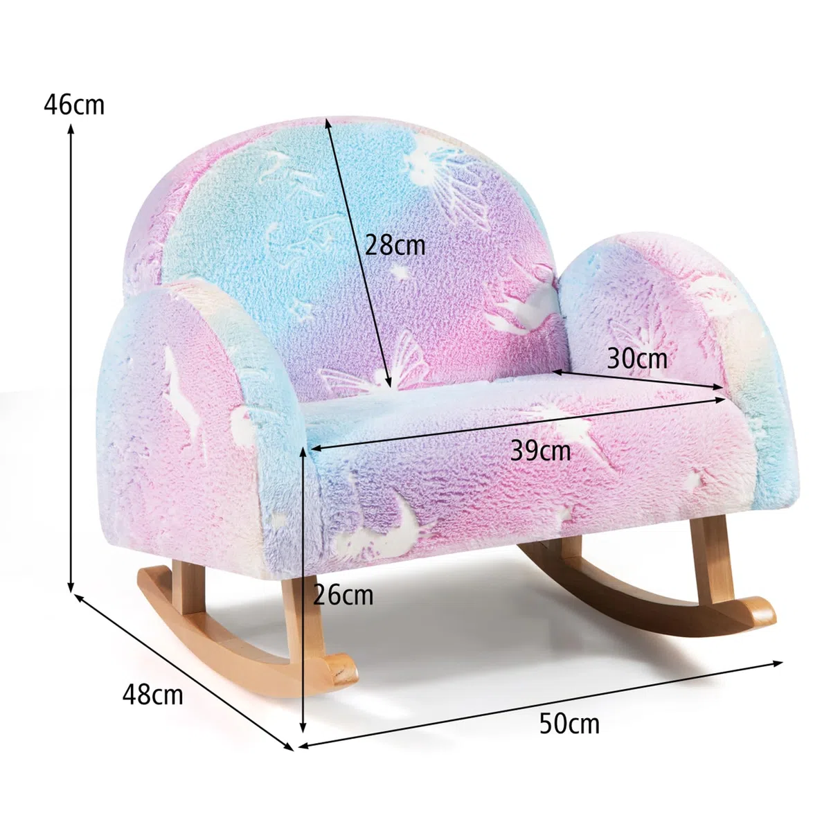 GYMAX Sedia a Dondolo per Bambini, Divanetto Brillante al Buio, Poltroncina Imbottita in Flanella con Gambe in Legno Massello, per Camera da Letto, Sala Giochi, Asilo Nido, 3-5 Anni