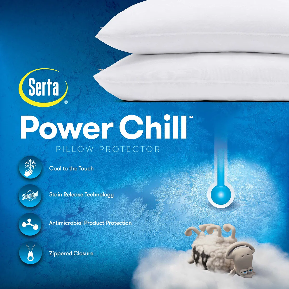 Serta Power Chill - Proteggi cuscino rinfrescante, antimacchia e con cerniera, protegge il cuscino da polvere e sporco, king size, bianco, 2 pezzi