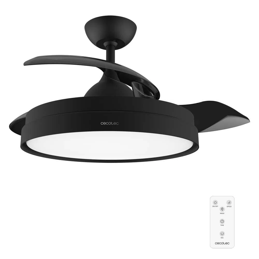 Cecotec Ventilatore da Soffitto con Luce e Pale Retrattilie EnergySilence Aero 4280 invisibile Black. 40 W, diametro 42" (106 cm), timer, 3 tonalità di luce, funzione estate-inverno, nero