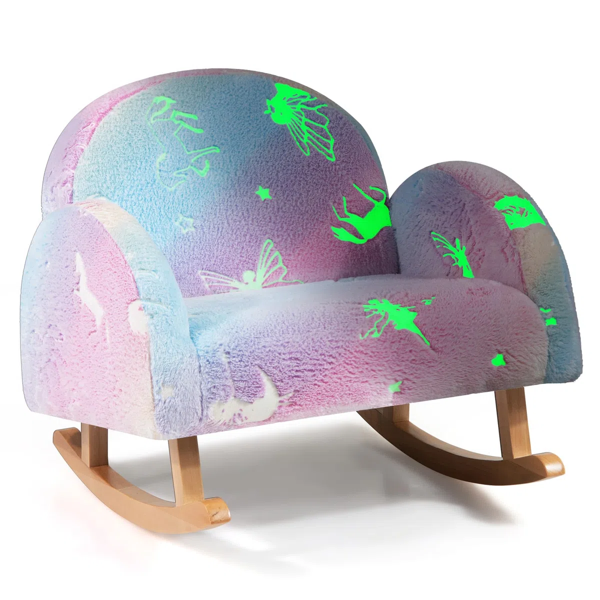 GYMAX Sedia a Dondolo per Bambini, Divanetto Brillante al Buio, Poltroncina Imbottita in Flanella con Gambe in Legno Massello, per Camera da Letto, Sala Giochi, Asilo Nido, 3-5 Anni