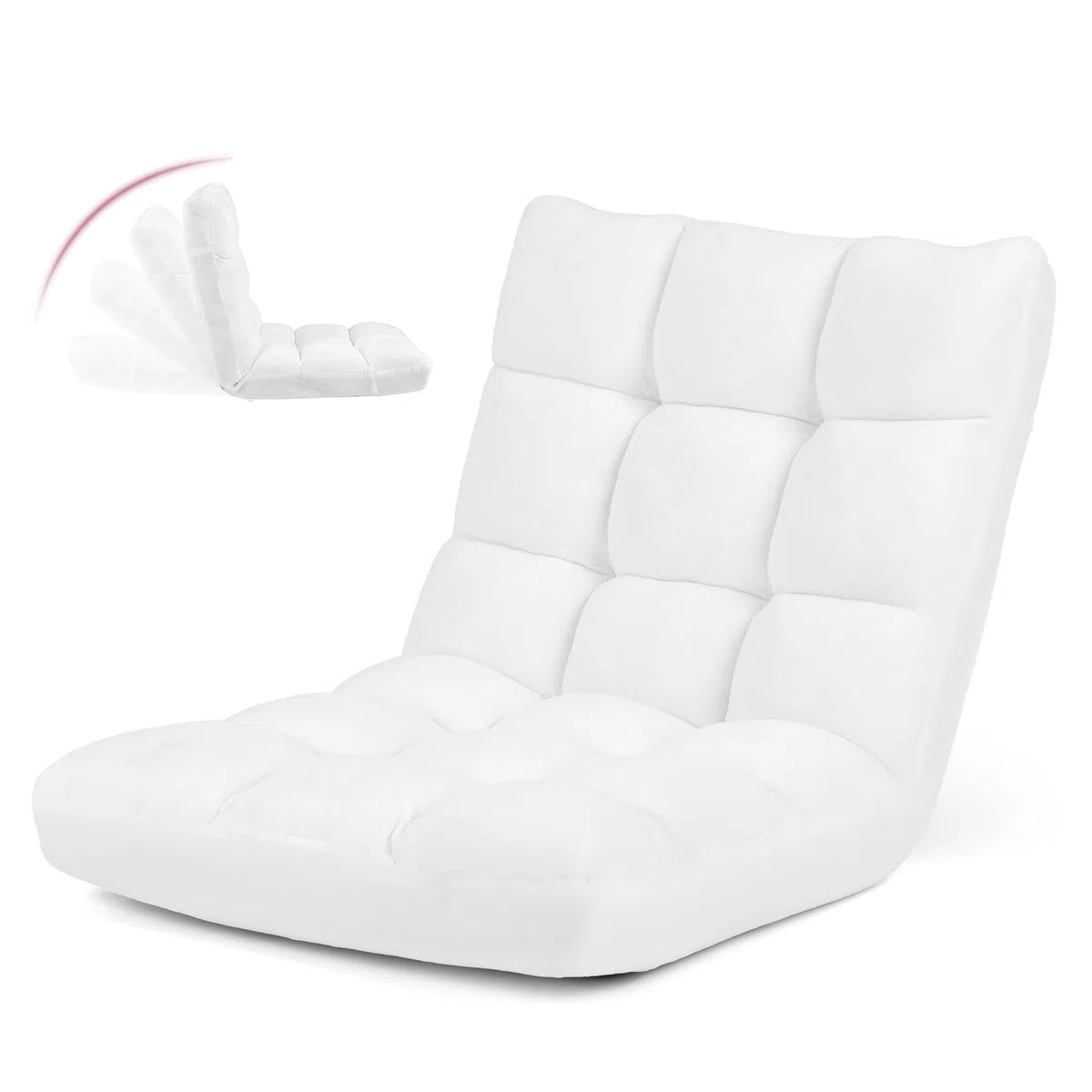 COSTWAY Sedia da Pavimento, Cuscino Imbottito da Terra con Schienale Regolabile a 14 Livelli, Poltrona Pieghevole Relax, Lettura, Yoga, per Soggiorno, Camera da Letto (Bianco, 68 x 57 x 56 cm)