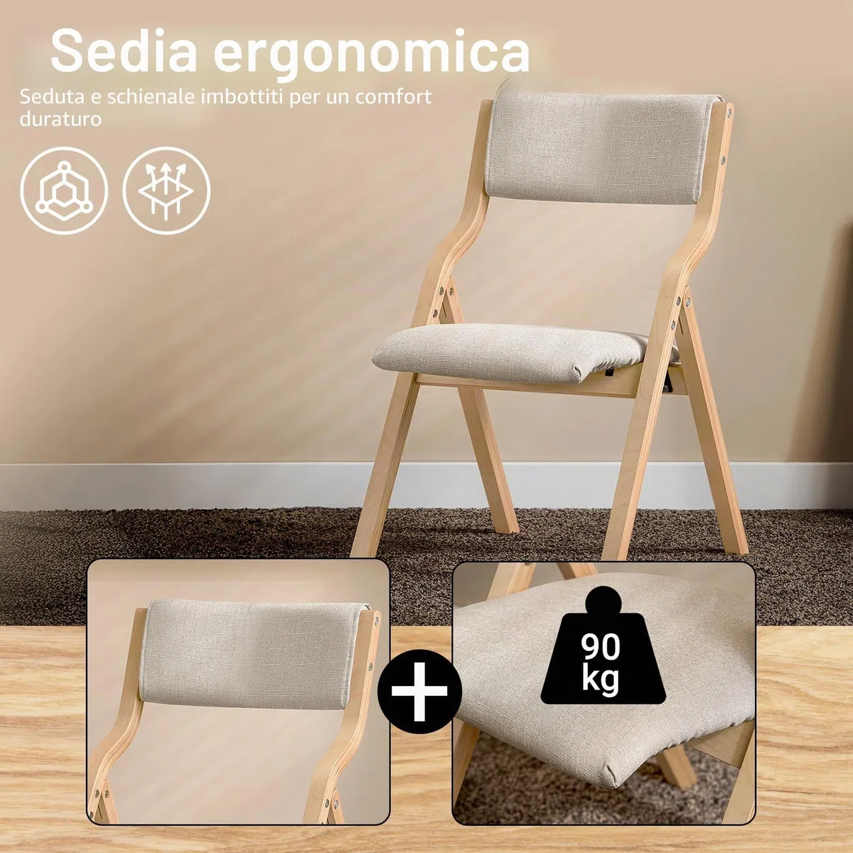 SoBuy Sedia Pieghevole da Pranzo con Seduta e Schienale Imbottiti, Design Elegante e Salvaspazio, Comoda e Resistente, Facile da Riporre, Perfetta per Cucina, Ufficio e Esterno, Grigio FST40-HG