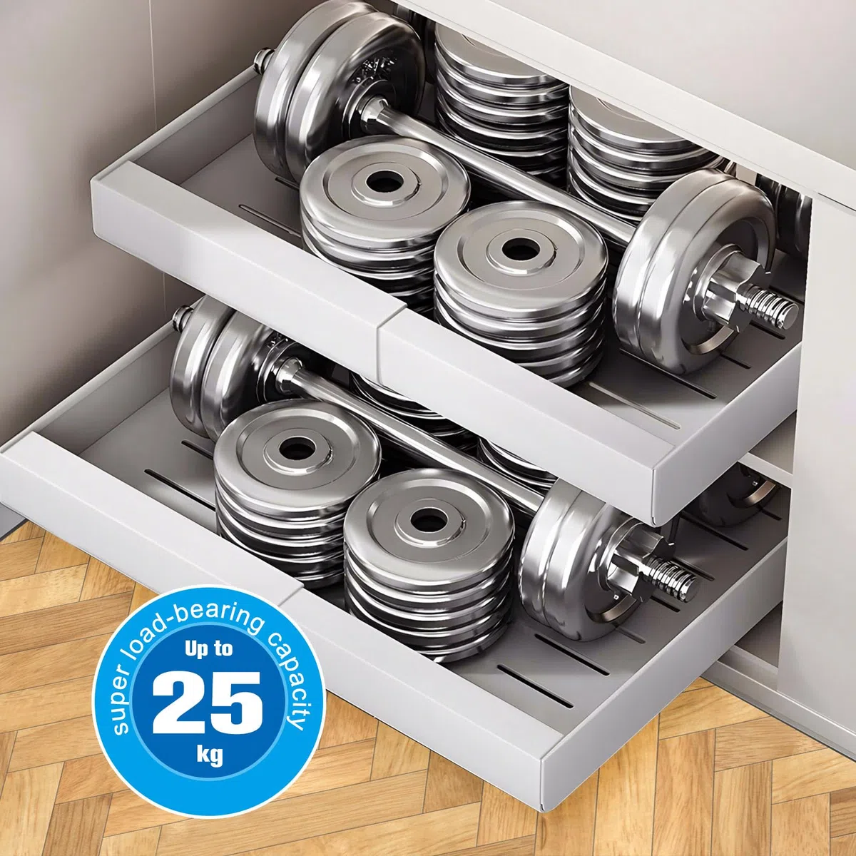 Cassetto Telescopico Portaoggetti da Cucina, Espandibile 32-52 cm, Estraibile, Slide Out Drawers, Non è Necessario Praticare Fori (Bianco)