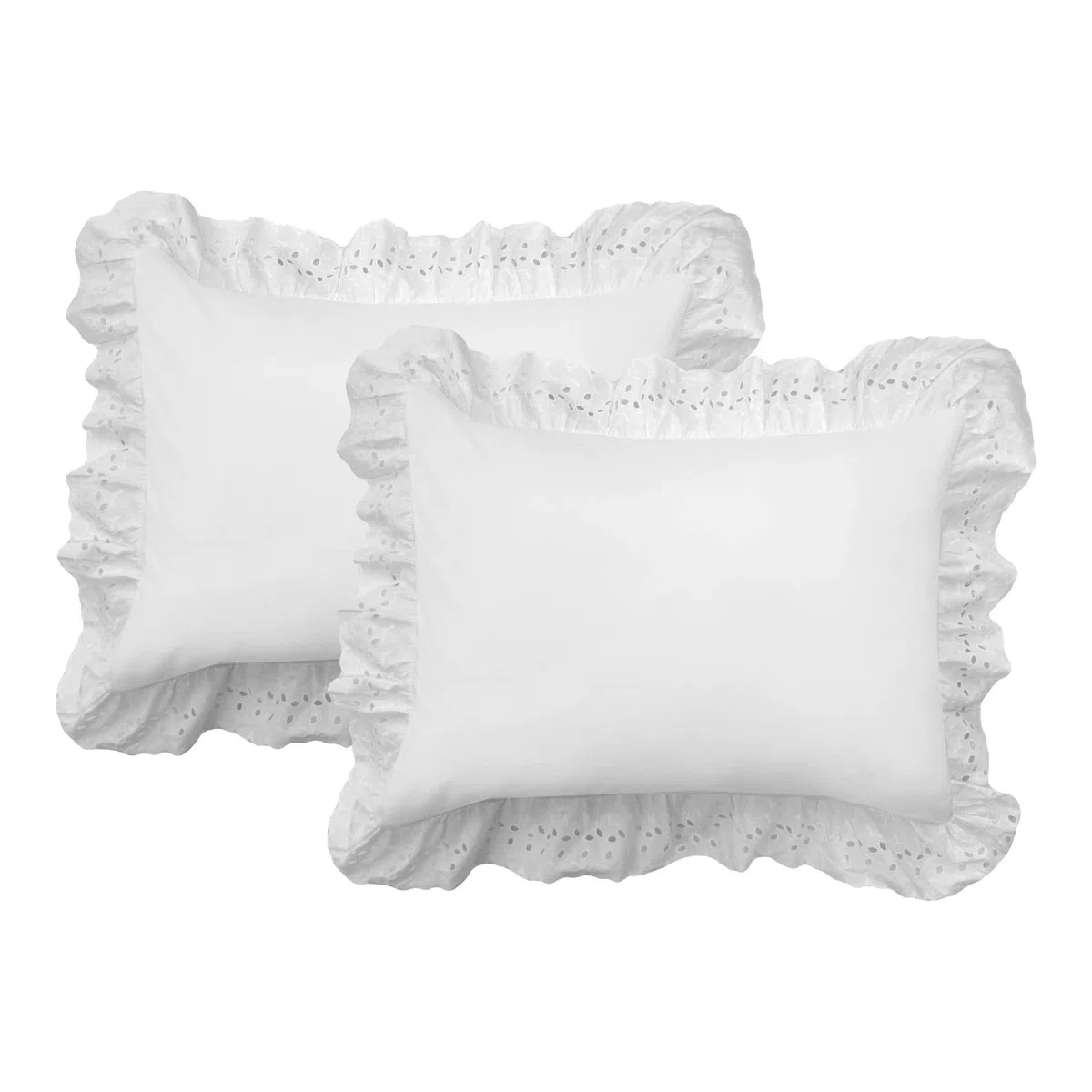 Fresh Ideas Eyelet Ruffled Pillow 2 Pack Sham, Cotone, White, King