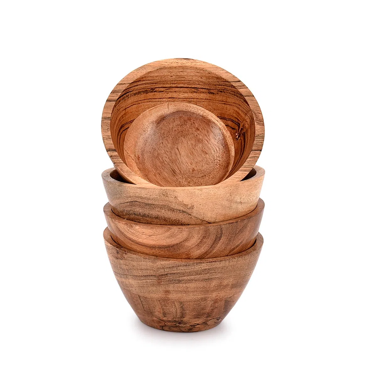 Ciotola per snack, in legno di acacia, decorativa, per snack, gioielli, chiavi e decorazioni per la casa (set di 4) (11,4 x 11,4 x 6,3 cm)