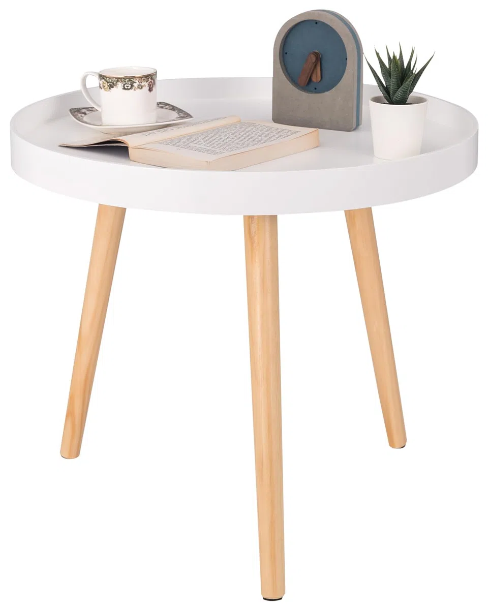 WOLTU Tavolino da Salotto Moderno in Legno Tavolino Basso Decorativo Comodino Piccolo Bianco Quercia 50 x 50 x 44 cm (LxPxH) TS143ws