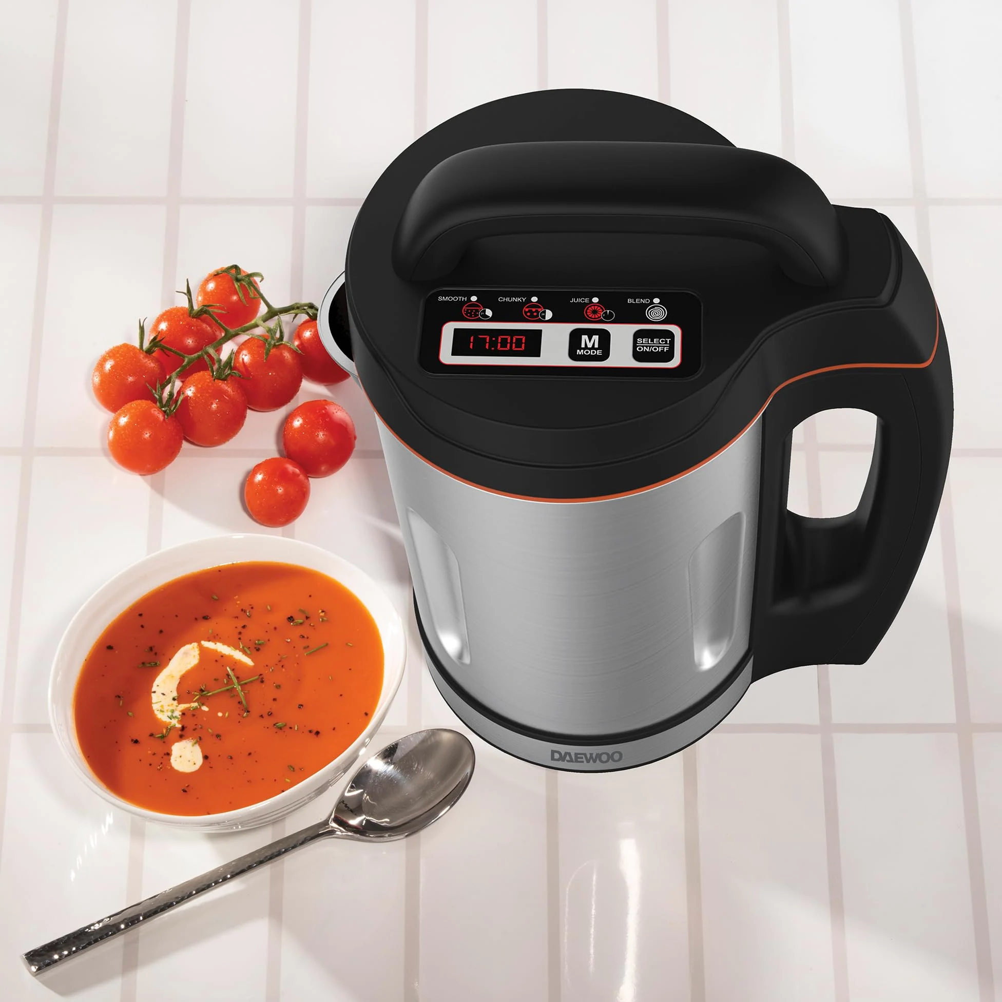 Daewoo SDA1714 Maker | Utilizzo 1000 W | Capacità 1,6 L | Ideale per zuppe lisce e grosse | Indicatori luminosi a LED | Sensori di riempimento e fuoriuscita eccessivi, in acciaio inox, 1000 W, 1,6