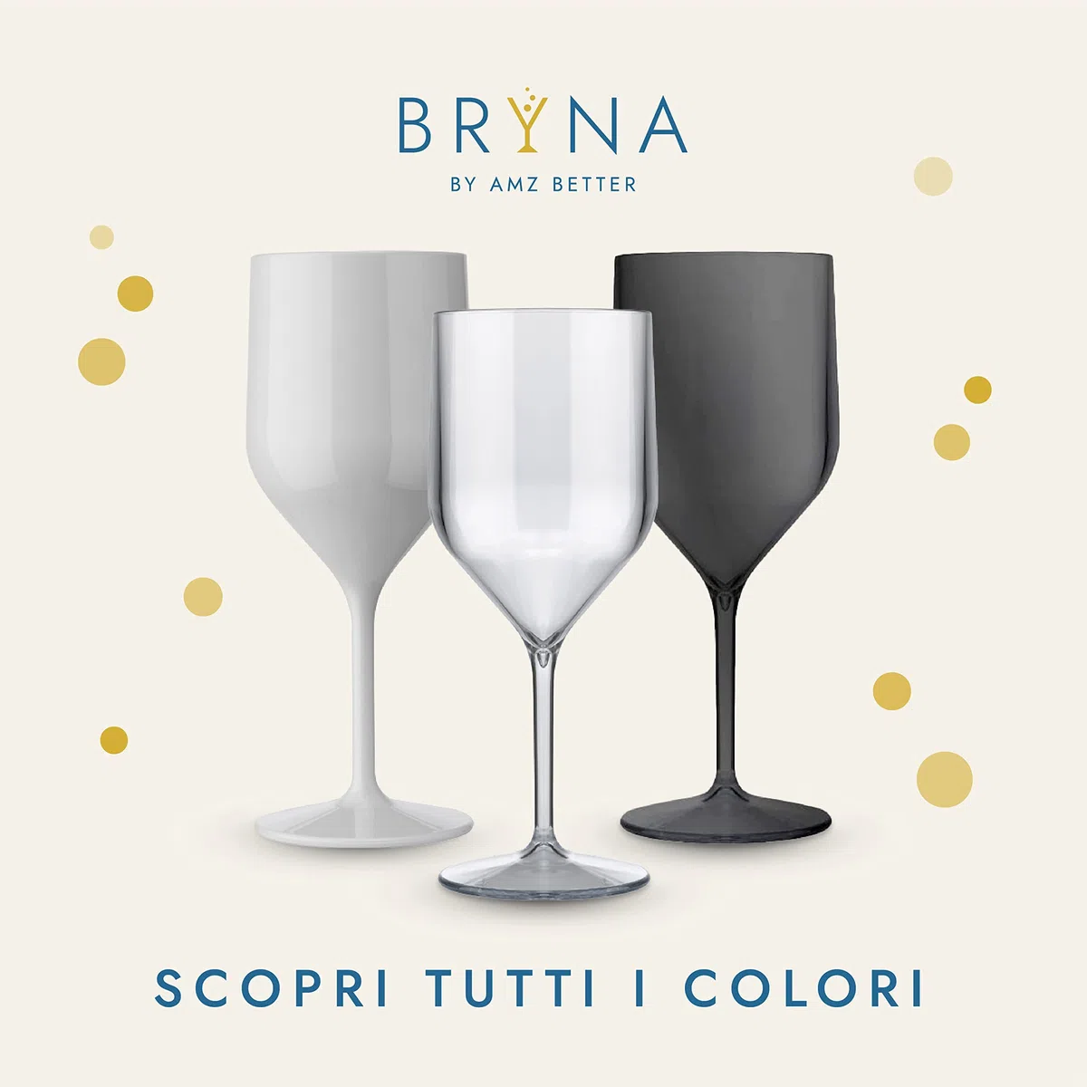 BRYNA - Set 6 Pezzi Bicchieri Croisiere da 25 Cl in Policarbonato (Plastica Rigida), 100% Design Italiano, Bicchieri Infrangibili, Calici Vino Riutilizzabili e Lavabili in Lavastoviglie, Bianco