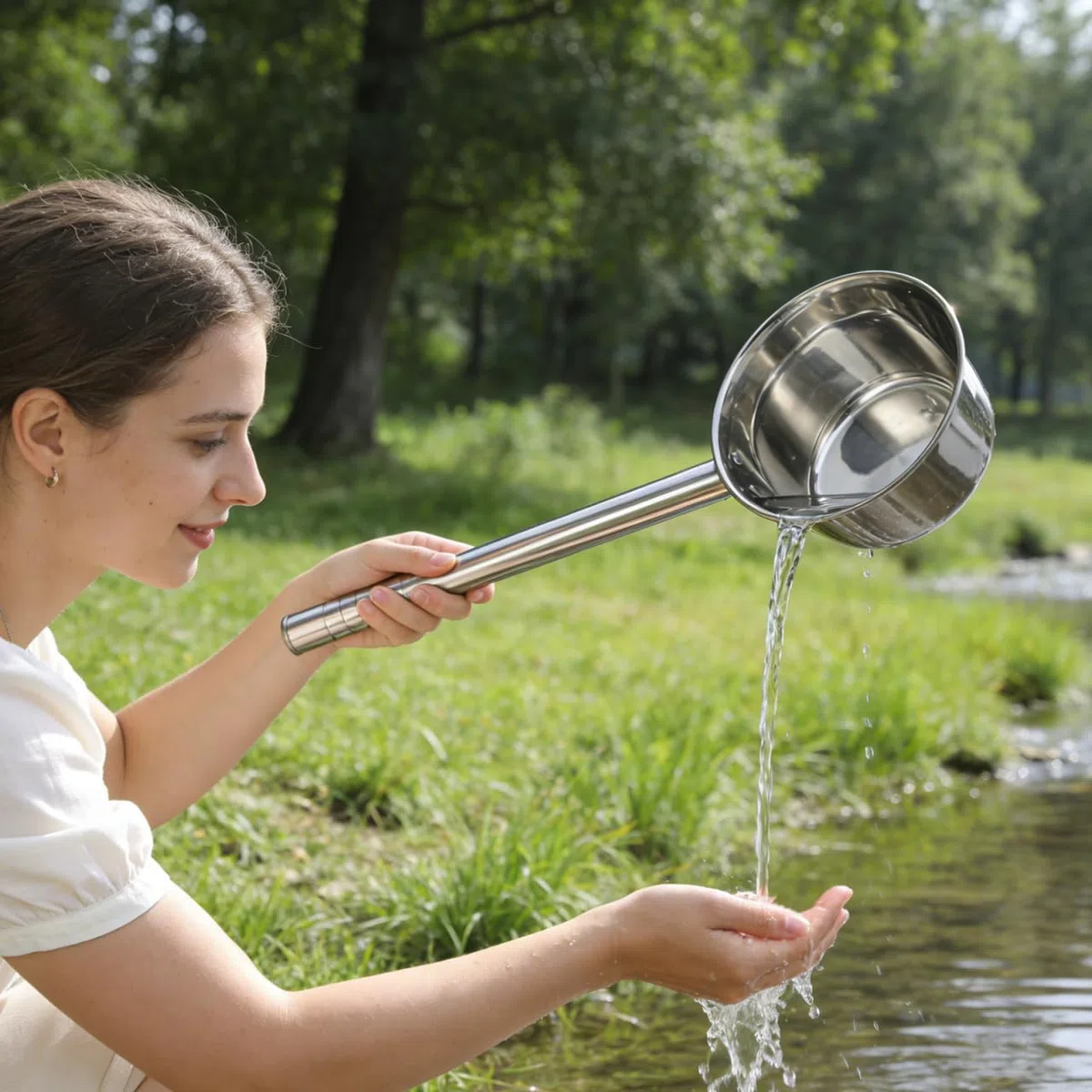Veemoon Mestolo in acciaio inox, 1 litro, con manico lungo 16 cm, mestolo di alta qualità, ideale per cucina e giardino, lavabile in lavastoviglie, perfetto accessorio da cucina per zuppe e salse