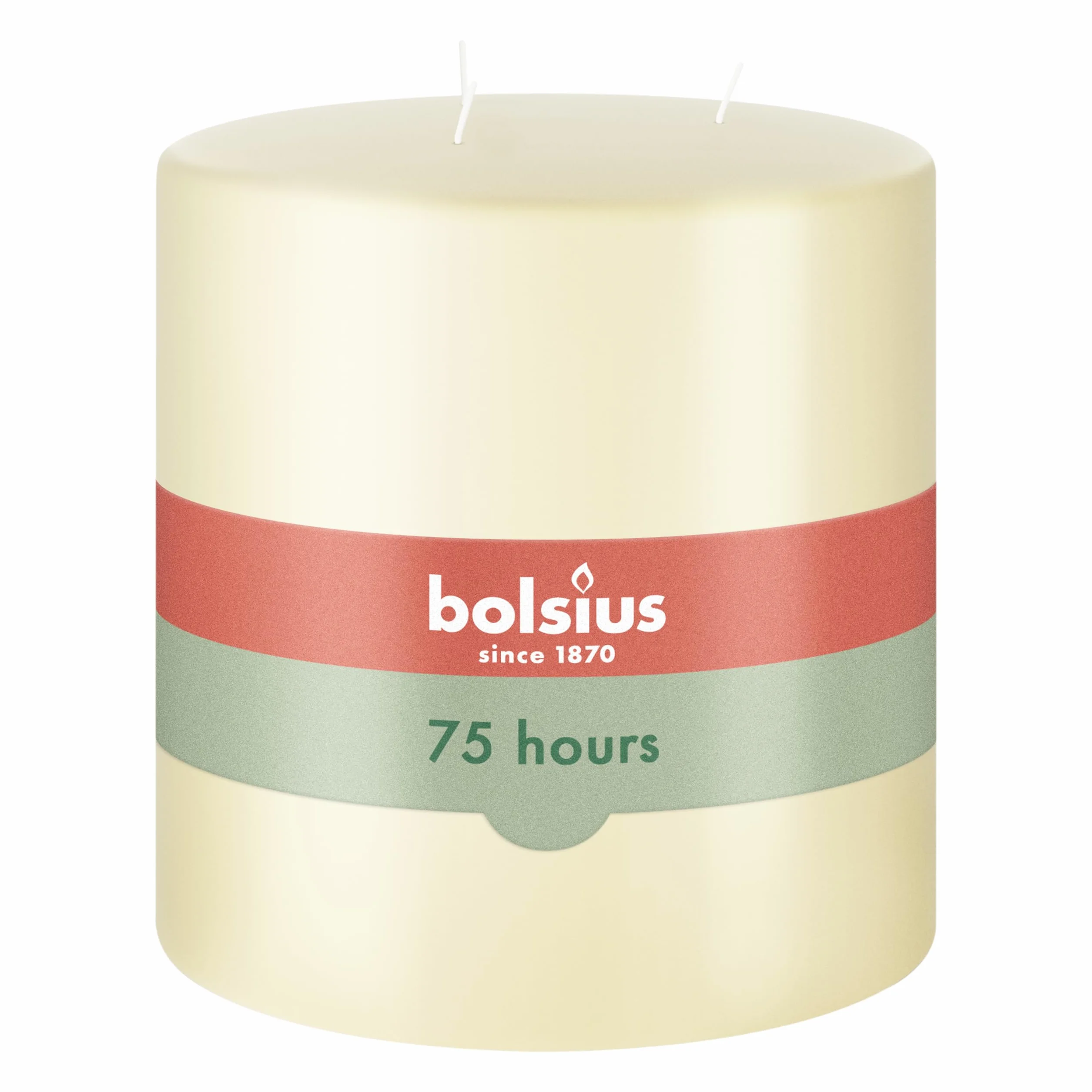 Bolsius Candela a Colonna XXL – Avorio – Multi-stoppino – Lunga Durata di combustione di 75 Ore – Extra Grande – Senza Profumo – Cera di paraffina – 15 x 15 cm