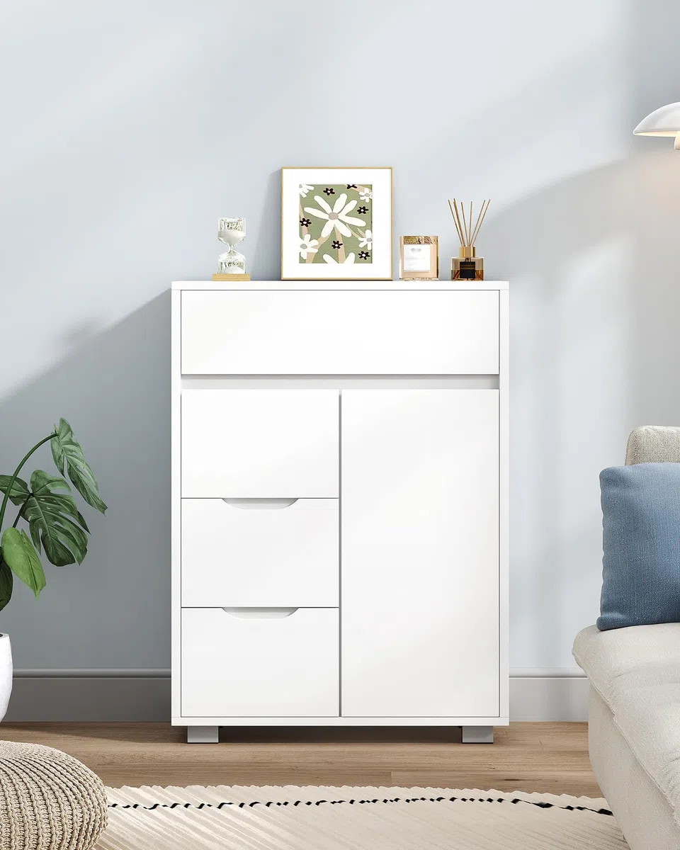 Hzuaneri Mobile Bagno, 4 Cassetti e 1 Anta, Ripiani Regolabili, Grande Capacità di Stoccaggio, Moderno, per Soggiorno o Bagno, Dimensioni, 30 x 55 x 82 cm, Bianco SC05503X
