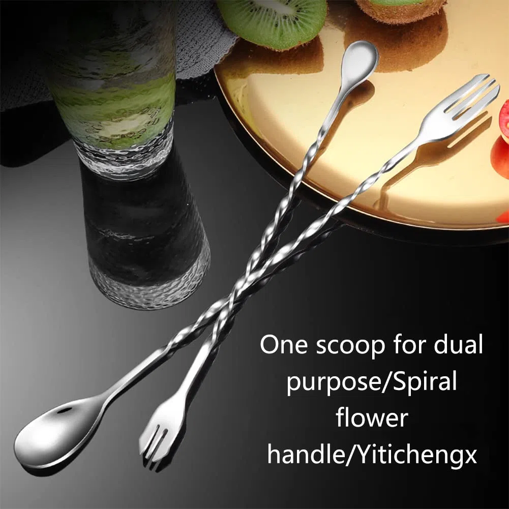 Cucchiaio da Cocktail in Acciaio inox,Cucchiaio da Bar con Manico Lungo,Cucchiaio da Cocktail per Vino da bar in Acciaio Inossidabile,Per il barista per la casa e il bar,32 cm,26 cm