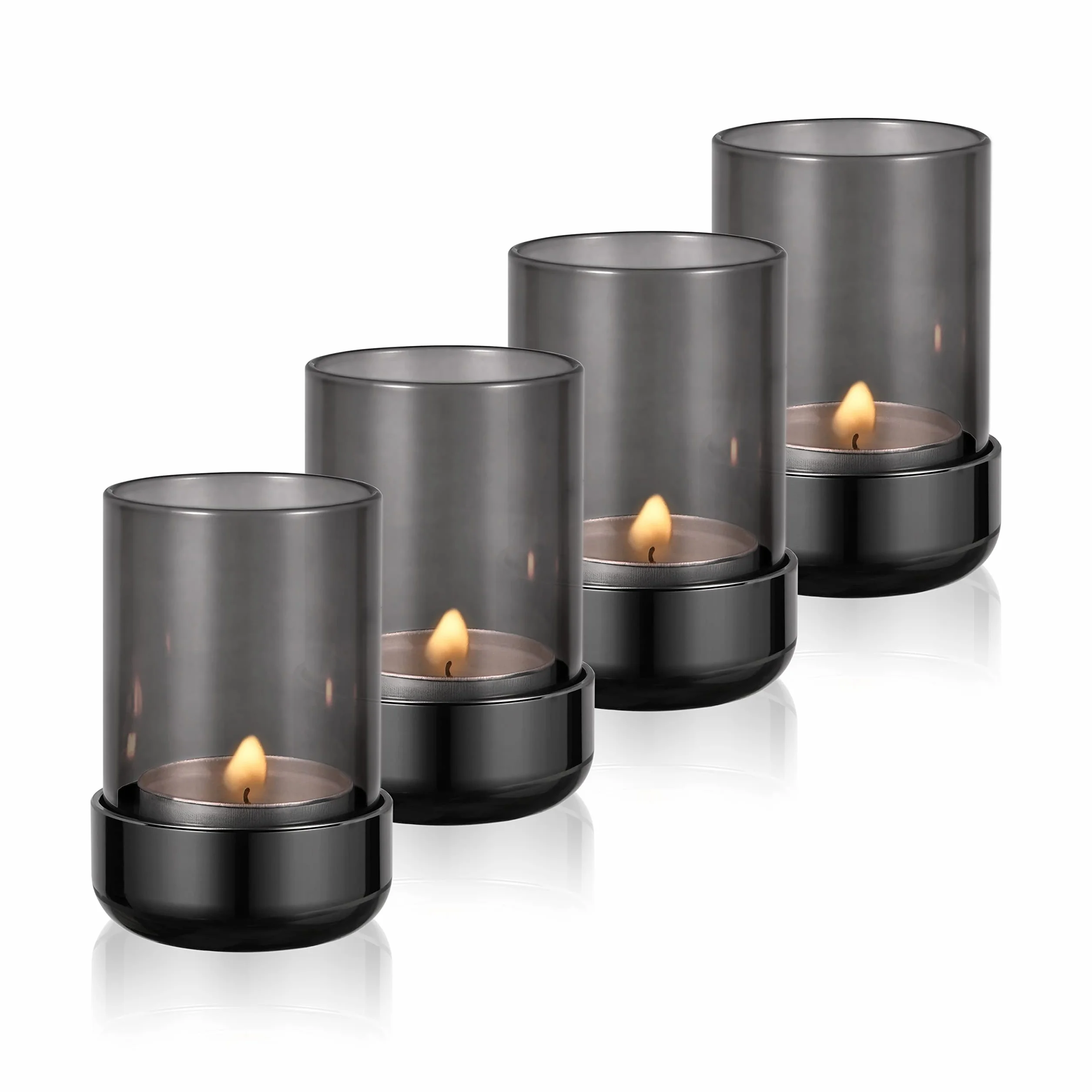 Portacandele in vetro, set di 4 portacandele, per feste, matrimoni, lauree, compleanni, donne, decorazioni per la casa, confezione da 4, nichel nero