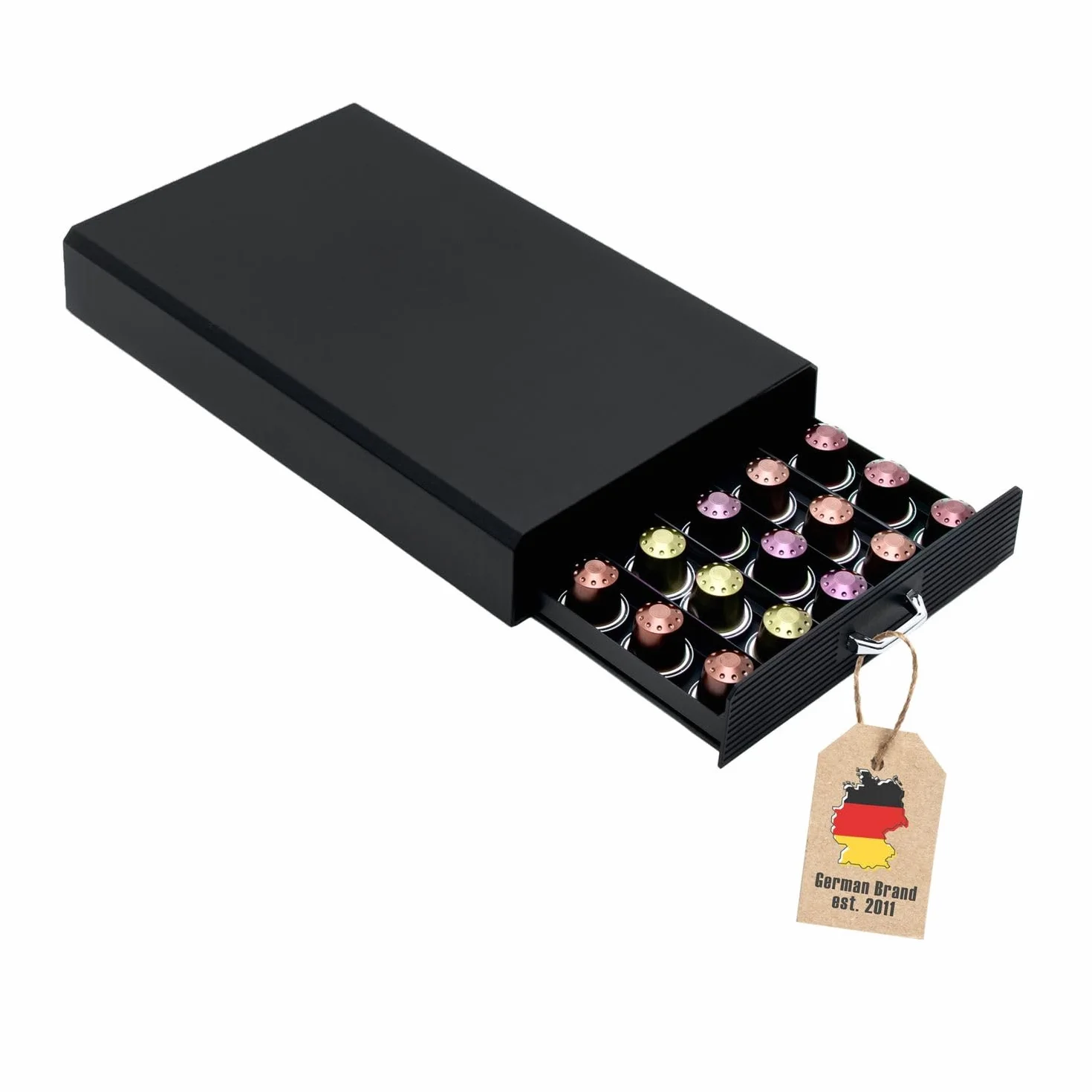 INTIRILIFE Cassetto portacapsule 50 Capsule di caffè- Compatibile con Le Capsule Nespresso -38.2 x 23.2 x 5,6 cm- Cassetto portacapsule Cassetto portacapsule in Nero Macchina per Capsule