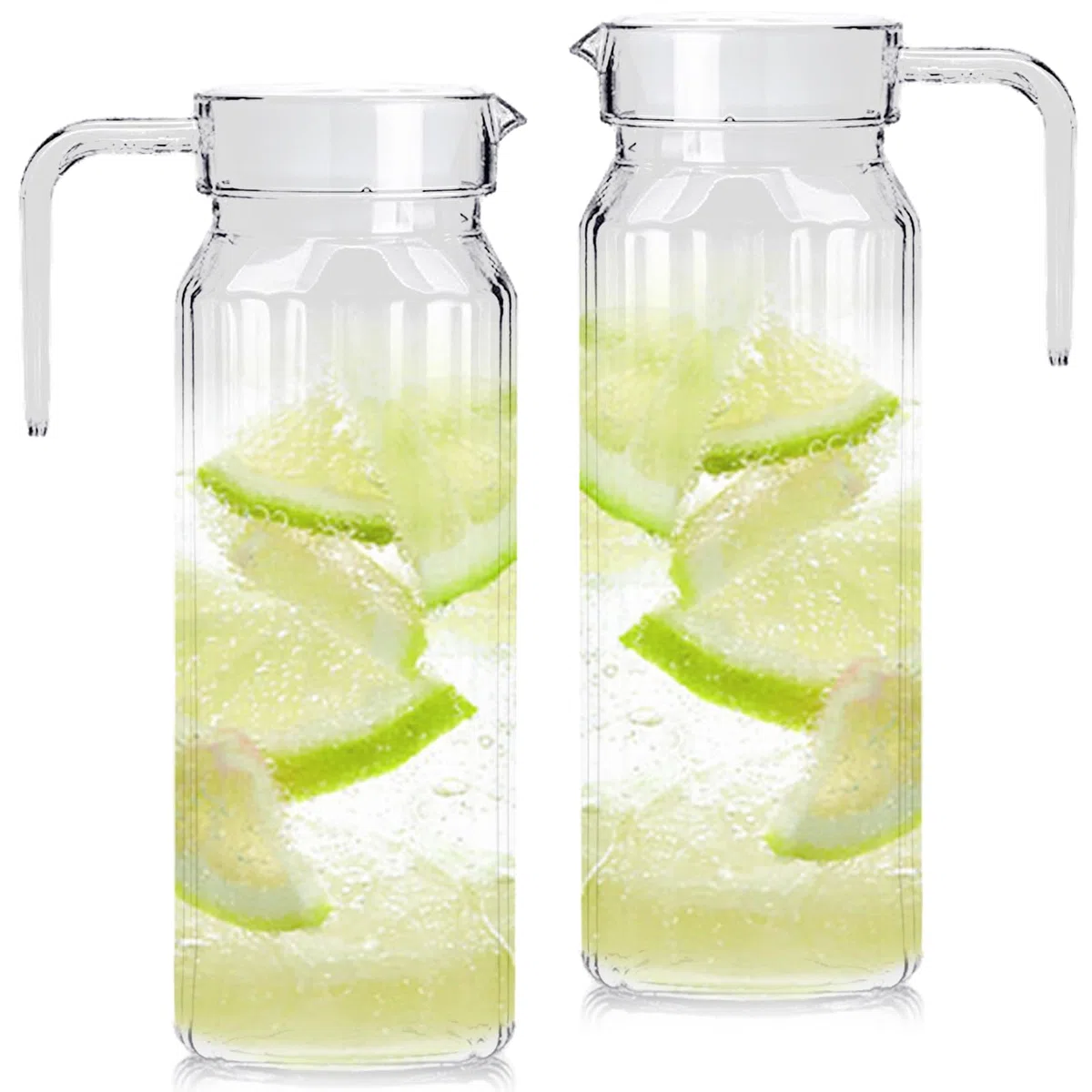 2 brocca in plastica con coperchio, 1,5 litri, per frigorifero, senza BPA, a prova di perdite, per frigorifero, per succo, sangria, limonata, acqua, tè freddo, caffè, latte