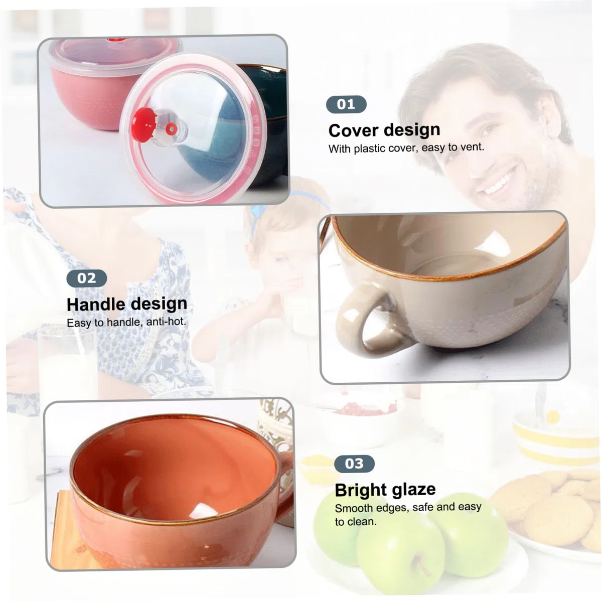 Tazza per zuppa Ciotole per zuppa in ceramica da 700 ml con manici Tazza per microonde con coperchio Ciotole facili da pulire per cereali Latte Dessert Farina d'avena Ramen