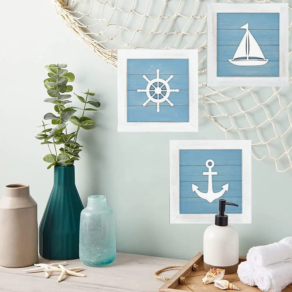 Artigianato in Legno con Animali Marini, Decorazioni per Pareti da Spiaggia, Decorazioni Estive per la Casa per Bagni Costieri, Tema Nautico, Decorazioni da Parete 3D con Stelle
