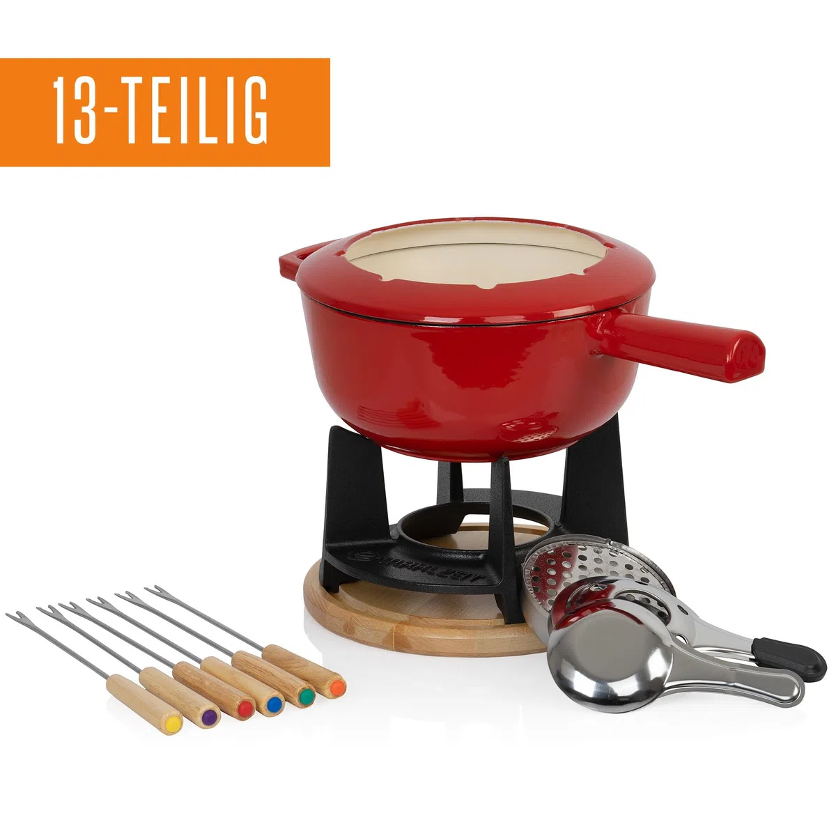 Mahlzeit Set per fonduta in ghisa 6 Persone | 2 Litri | Fondueset 13 Pezzi con bruciatore e forchette | Fonduta Set, Fonduta di Formaggio Set, Fonduta di Carne Set