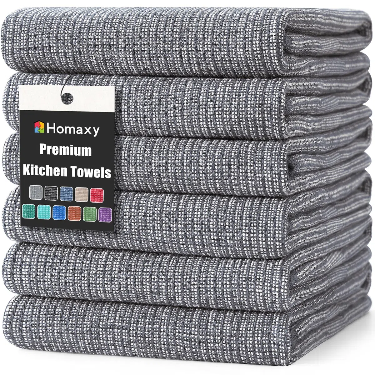 Homaxy Asciugamani da cucina di alta qualità (45,7 x 71,1 cm, confezione da 6), asciugamani da cucina grandi in cotone, piatti e in spugna, set di strofinacci altamente assorbenti da 380 g/m², con