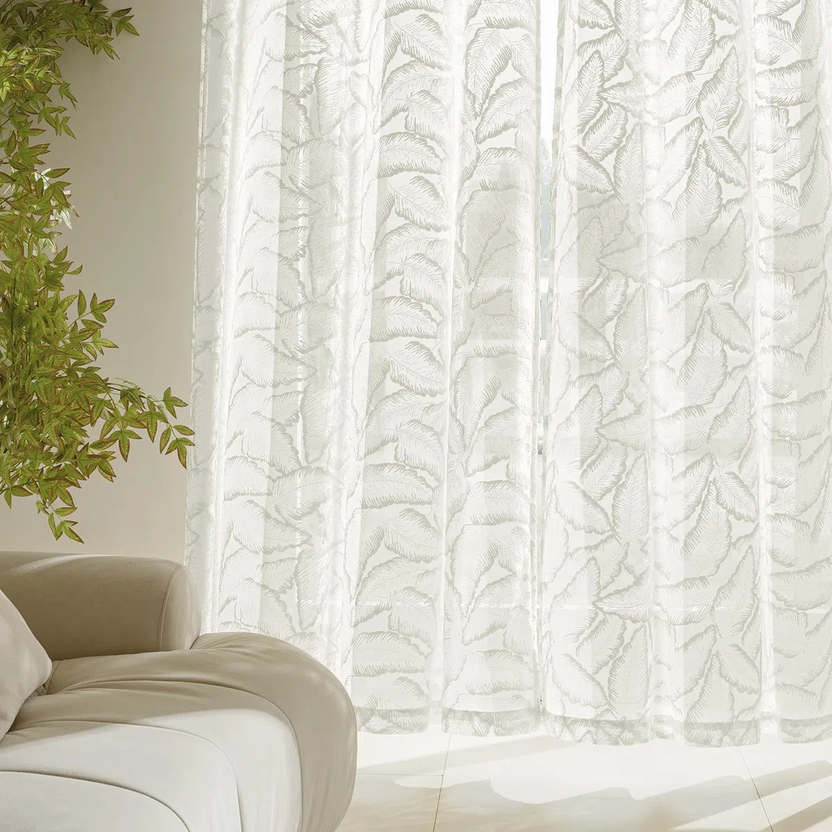 MIULEE Tende Ricamate a Foglie Trasparenti per Soggiorno e Camera da Letto - Eleganti e Moderne Con Occhielli, Set di 2 Pezzi 140X240 cm Bianco